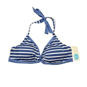 Boden Blue White Stripe Dot Halter Bikini Top Swimwear Adjustable Tie Size US 12